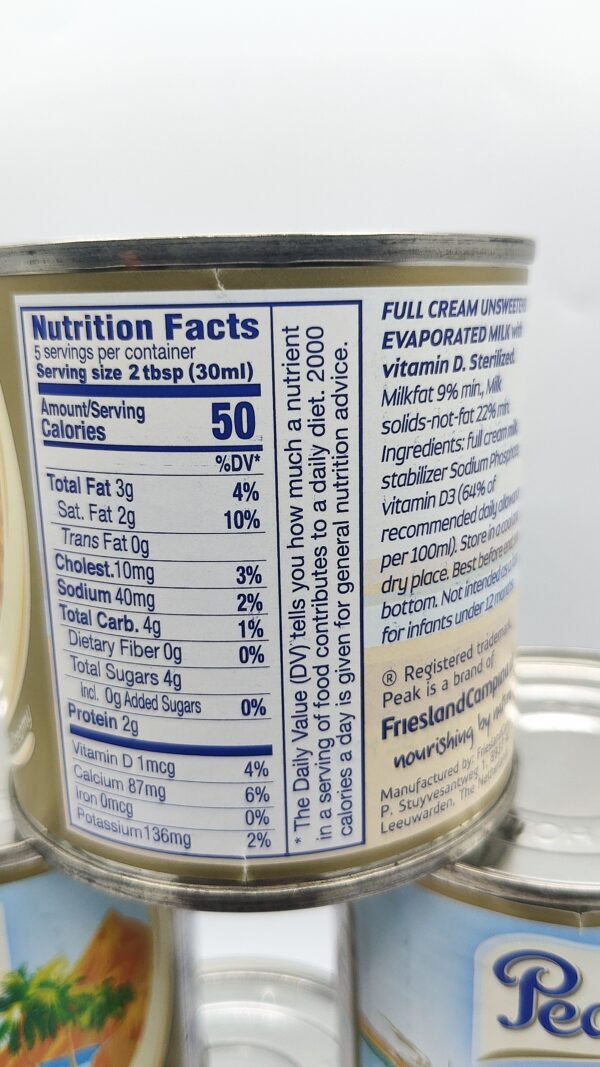 Peak Full Cream Unsweetened Evaporated Milk 315 ML 12CANS - Image 2
