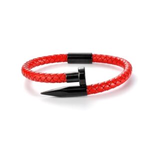 Red Leather Bracelet For Men | Genuine Wrap Braided Leather Cuff Bangle Bracelet