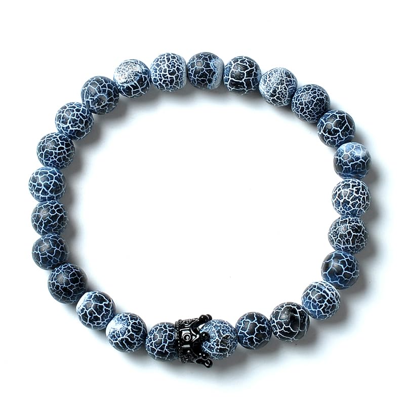 Natural Stone Beads 8MM Stretch Lava Rock Bracelet Set Adjustable Black Crystal Beaded Bracelet for Men Women Gifts, Set of Five
