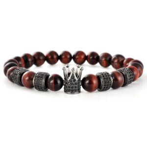Brown marble bracelet with silver crown attachment