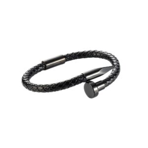 Black Leather Bracelet For Men | Genuine Wrap Braided Leather Cuff Bangle Bracelet