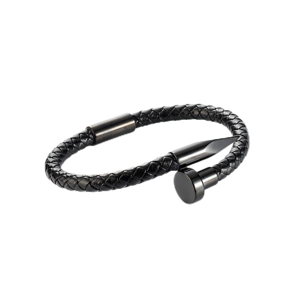 Black Leather Bracelet For Men | Genuine Wrap Braided Leather Cuff Bangle Bracelet